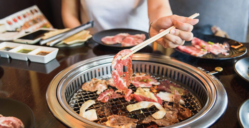 Raw beef slice for barbecue or Japanese style yakiniku